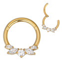 Anneau avec marquise 5 strass blanc face contour sertis pour septum / oreille titane dor&eacute; ASTM F136 G 23 TGPBHJ 032