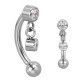Barre pliée 1,2 mm motif pendant 2 strass et chaine Titane G23 ASTM F-136 TINMBNJ002