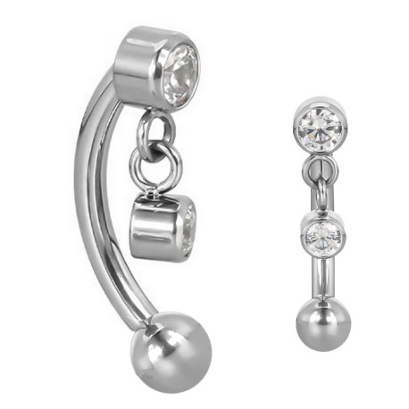 Barre pliée 1,2 mm motif pendant 2 strass et chaine Titane G23 ASTM F-136 TINMBNJ002