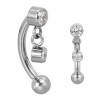 Barre pliée 1,2 mm motif pendant 2 strass et chaine Titane G23 ASTM F-136 TINMBNJ002