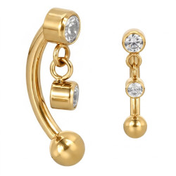 Barre pliée 1,2 mm motif pendant 2 strass et chaine Titane doré G23 ASTM F-136 TGPINMBNJ002