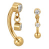 Barre pliée 1,2 mm motif pendant 2 strass et chaine Titane doré G23 ASTM F-136 TGPINMBNJ002