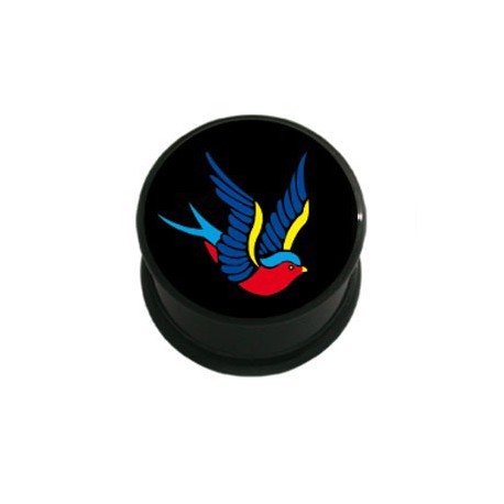 Plug avec motif oiseau coloré oreille droite acrylique gros diamètre PLPH