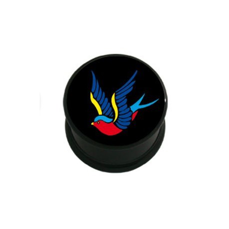 Plug avec motif oiseau coloré oreille gauche acrylique gros diamètre PLPI