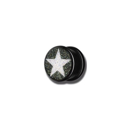 Plug acrylique avec motif étoile blanche avec crystal de swarovski gros diamètre PLPSC