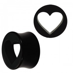 Plug coeur pour oreille acrylique noir gros diamètre FPLPP 06