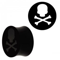 Plug tête de mort pirate pour oreille acrylique noir gros diamètre FPLPP 14