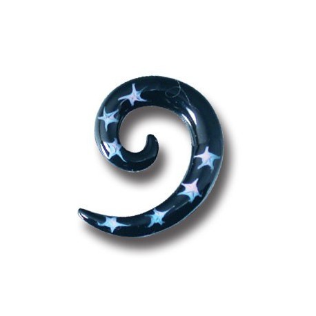 Elargisseur spirale avec étoiles pour oreille acrylique noir gros diamètre PUSP