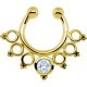 Faux septum anneau avec mini-anneaux et mini-boules dont un brillant sur l'anneau du milieu chirurgical doré or fin FSG 10