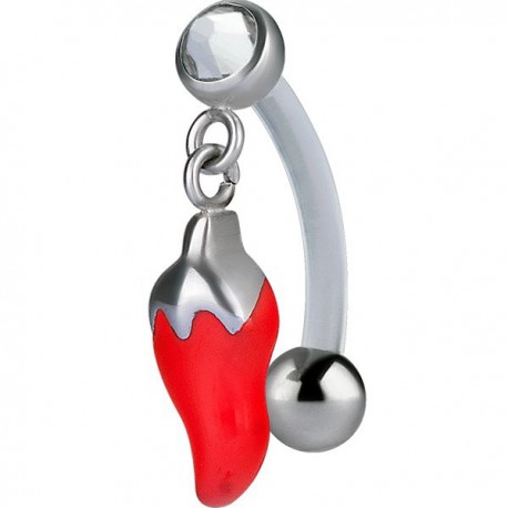 Barre bioplast avec chaine et piment rouge pendant acier 316L pour bijou intime XMBN 11 Barre bioplast avec chaine et piment rouge pendant acier 316L pour bijou intime XMBN 11