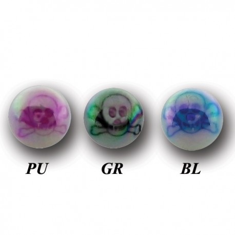 Boule acrylique dessin tête de mort / crâne, à visser 1,6 mm UPD 44