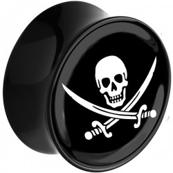Plug incurvé avec motif tête de mort pirate acrylique gros diamètre PLFPG16