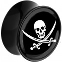 Plug incurvé avec motif tête de mort pirate acrylique gros diamètre PLFPG16