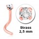 Bijou piercing nez plat avec strass griffé tige tire-bouchon acier or rose ORCJNO 1-2.5