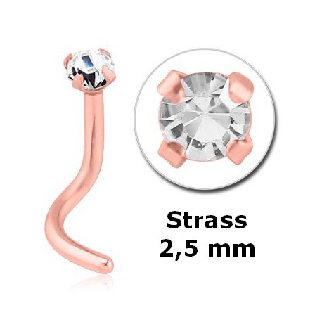 Bijou piercing nez plat avec strass griffé tige tire-bouchon acier or rose ORCJNO 1-2.5