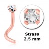 Bijou piercing nez plat avec strass griffé tige tire-bouchon acier or rose ORCJNO 1-2.5