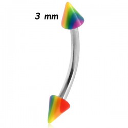 Barre pliée 1,2 mm acier 316L pics ou cones acrylique rainbow couleur arc en ciel MBNURNC