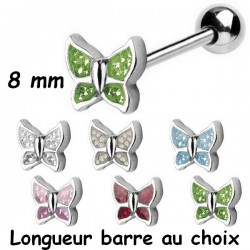 Bijou langue acier 316 L motif papillon, Crystal Line avec strass en cristal swarovski BLCJA 01