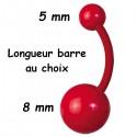 Bijou nombril barre bioplast et boules rouges acier 316L émaillé BOBN RE