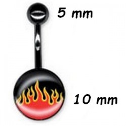 Bijou nombril avec motif flaming inséré acier noir BKHOBB