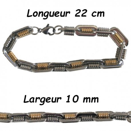 Bracelet acier et acier dore maillons ressorts 10 mm ENH30BI