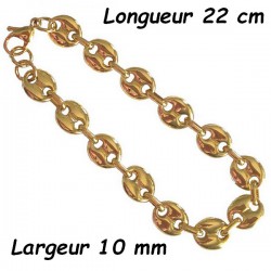 Bracelet acier doré gros grain de café 10 mm H12D