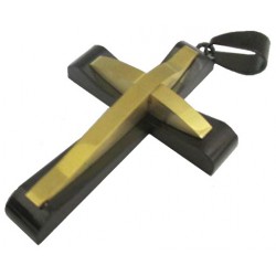 Pendentif croix superposées noir et doré acier HPD113