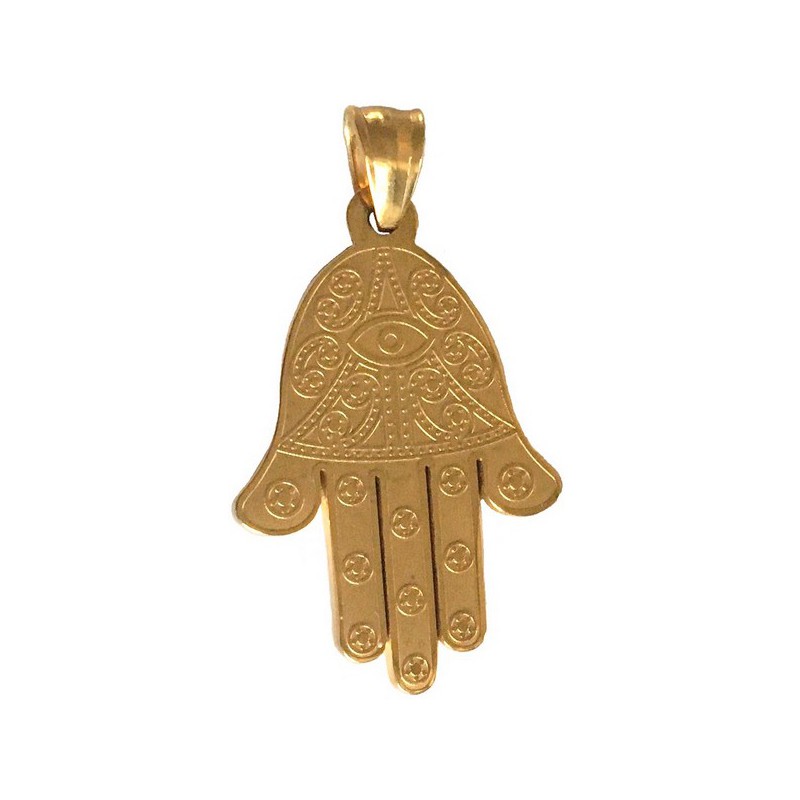 Pendentif talisman main de fatma avec oeil acier doré PDT017