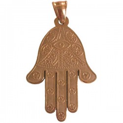 Pendentif talisman main de fatma avec oeil acier doré rose PDT018