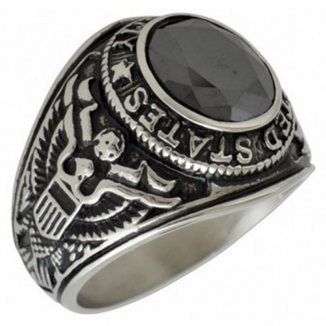 Bague am ricaine chevali re brillant noir ou rouge sigle arm e US