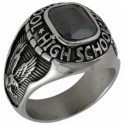 Bague américaine universitaire chevalière brillant carré noir eagles acier DB1470-BK