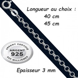 Chaine argent 925 maillons rolo jaseron 3 mm CH 75