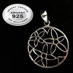 Pendentif 3 fleurs dans cercle argent 925 P 778