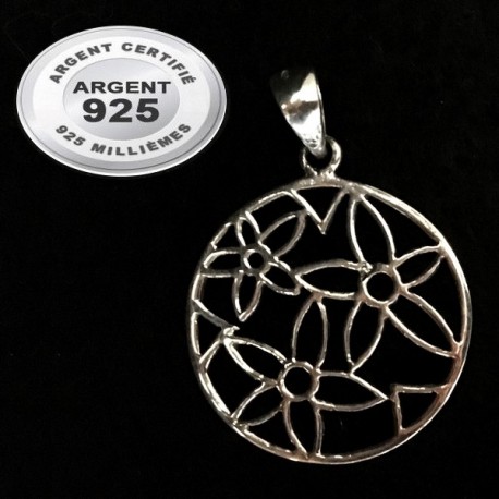 Pendentif 3 fleurs dans cercle argent 925 P 778