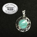 Pendentif rond celtique pierre turquoise ou shiva shell argent 925 P 784