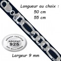 Grosse chaine argent 925 maillons figaro diamantée 9 mm CH 108