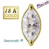 Embout grand strass blanc oval SWAROVSKI® or 18 K pour barre 1,2 mm avec pas de vis interne 0,8 mm 18MIAJ03