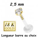 Labret Bioflex ® brillant blanc (2,5 mm) serti or 18 carats à clipper BO18LB 08
