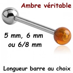Barre 1,6 mm acier 316L boule acier et ambre AMBL