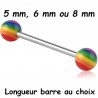 Barre 1,6 mm acier 316L boules couleur rainbow acrylique BLURN