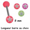 Barre 1,6 mm acier 316L boules dessin étoile acrylique UV fluorescent BLUPD 33