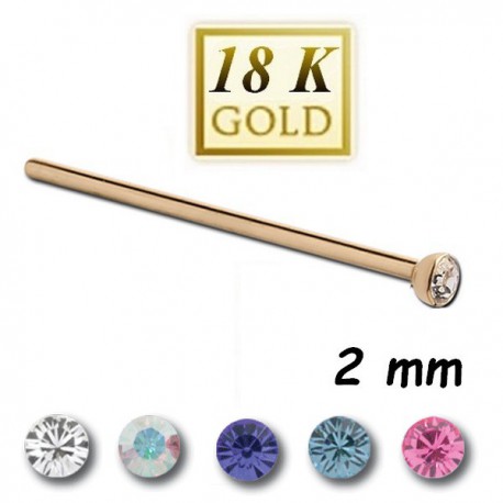 Bijou piercing nez plat avec strass serti clos tige droite or 18 carats 18NOJ5