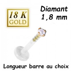 Labret Bioflex ® diamant brillant blanc (1,8 mm) serti or 18 carats à clipper BO18LB 11