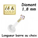 Labret Bioplast ® diamant brillant blanc (1,8 mm) serti or 18 carats à clipper BO18LB 11
