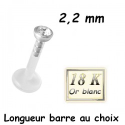 Labret Bioflex ® brillant blanc 2,2 mm serti clos or blanc 18 carats à clipper BO18WLB 5