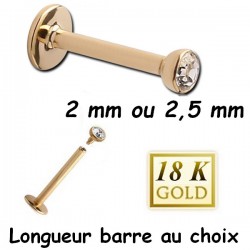 Bijou labret 1,2 mm acier 316L doré or fin avec brillant GPINMLBJ