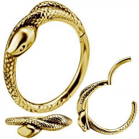 Anneau fermé motif serpent acier doré or fin 1,2 mm GPBH 19