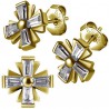 Boucles d'oreille acier doré or fin croix chopper avec 4 strass blanc ESBX 42