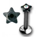 Bijou labret 1,2 mm acier 316L avec étoile noir et un brillant à visser interne INMLBKJS