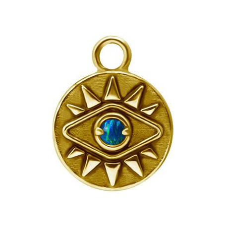 Accessoire charm piece avec oeil et strass opale pour personnaliser bijoux en acier doré or fin GPABH 03